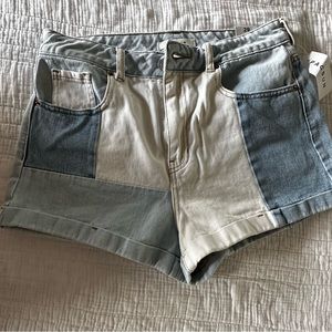 NWT Denim Patchwork mom short